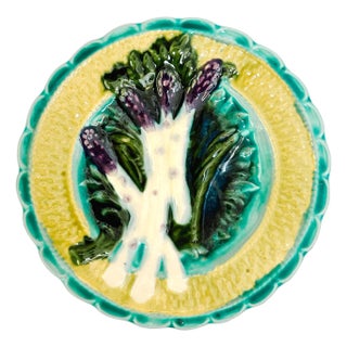 Salins-Les-Bain French Faïence Majolica Asparagus Plate, Circa 1880 For Sale