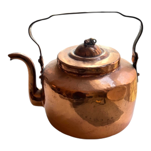 Antique Hammered Copper Kettle With Iron Swing Handle