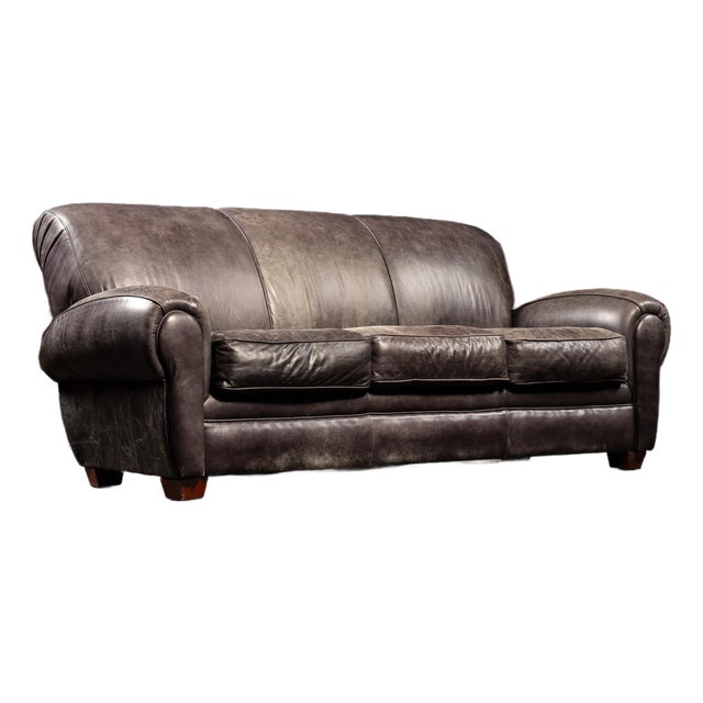 Vintage Leather Sofa in Black by Klaussner For Sale