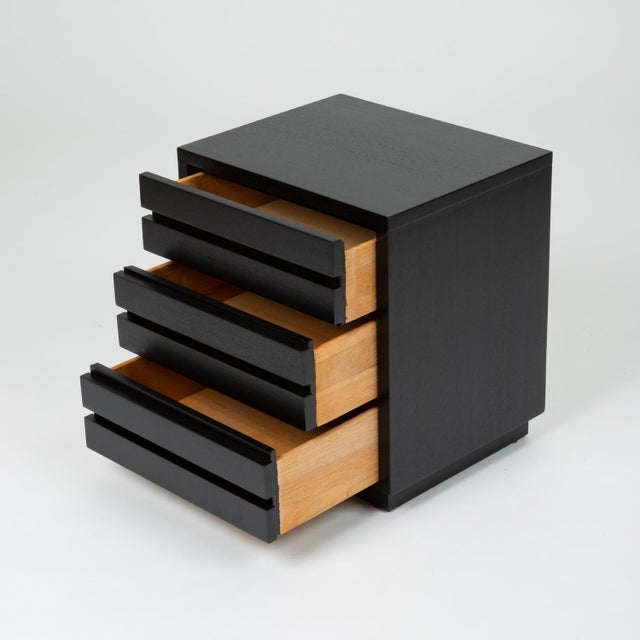 Wood Pair of Ebonized Three-Drawer Nightstands by American of Martinsville For Sale - Image 7 of 12