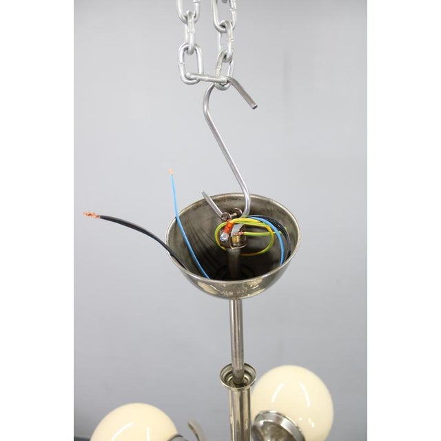 Czechoslovak Art Deco Nickel Chandelier with Opaline Glass Globes, 1930s For Sale - Image 9 of 11