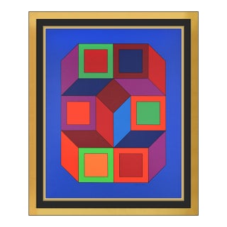 Late 20th Century Xico 4 Geometric Abstract Blue Silkscreen Victor Vasarely For Sale