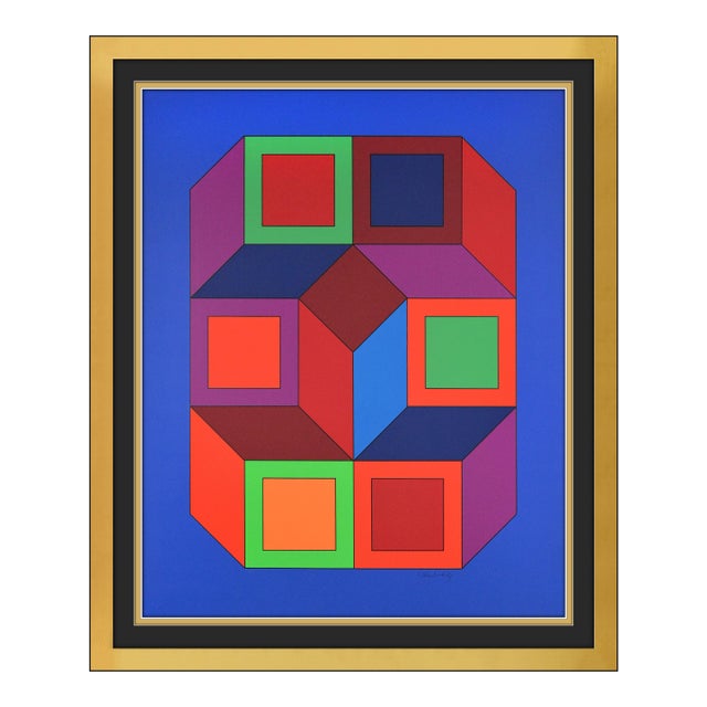 Late 20th Century Xico 4 Geometric Abstract Blue Silkscreen Victor Vasarely For Sale