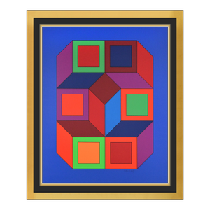 Late 20th Century Xico 4 Geometric Abstract Blue Silkscreen Victor Vasarely