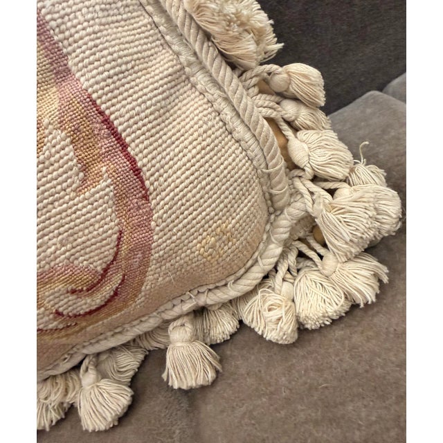 Beige ‘French Aubusson-Style’ Tapestry Cushion, Pillow, Wool Petit Point Needlepoint Botanical Design, Solid Cotton Velvet Zippered Back by Chelsea Textiles For Sale - Image 8 of 12