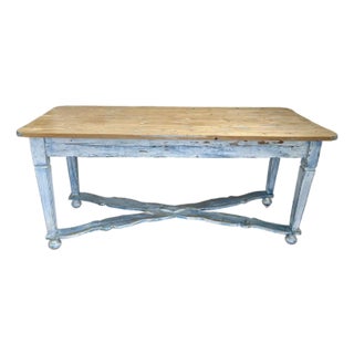 Antique Belgian Painted Farmhouse Trestle Table For Sale