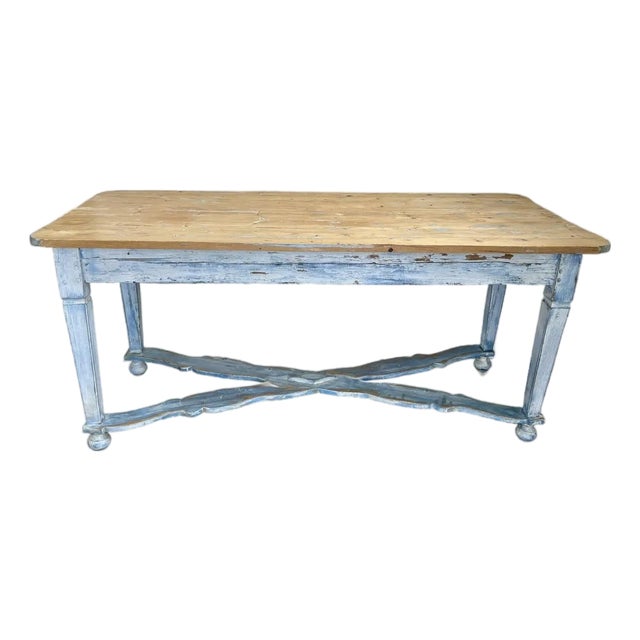 Antique Belgian Painted Farmhouse Trestle Table For Sale