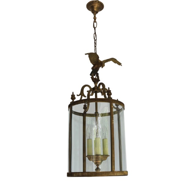 Mid-Century Modern Eagle Lantern Pendant in Brass and Glass, 1960s For Sale