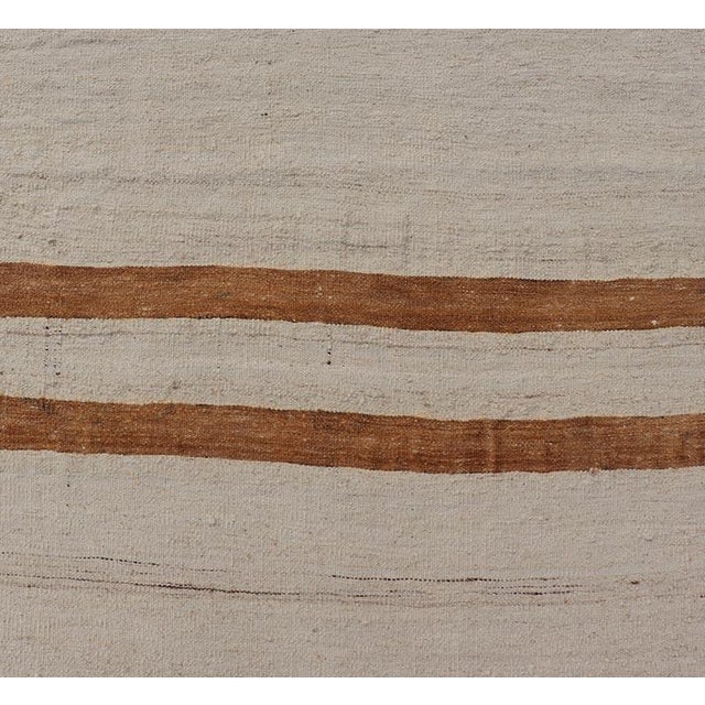 Vintage Turkish Kilim Runner with Horizontal Stripes In Ivory And Cognac. Country of origin: Turkey; Type: Kilim; Design:...
