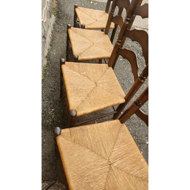 Set of 6 Vintage Ladder Back Dining Chairs With Rush Seats, French Country Cottage Style For Sale - Image 9 of 18