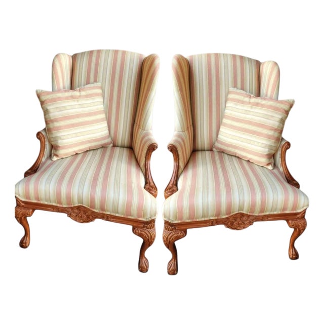 Pair of Vintage Louis XV-Style Bergère Wingback Chairs by Craftmaster. For Sale