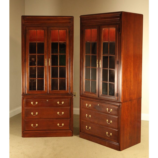 Harden Brandywine Cherry Pair Bookcases With File Cabinets Bases