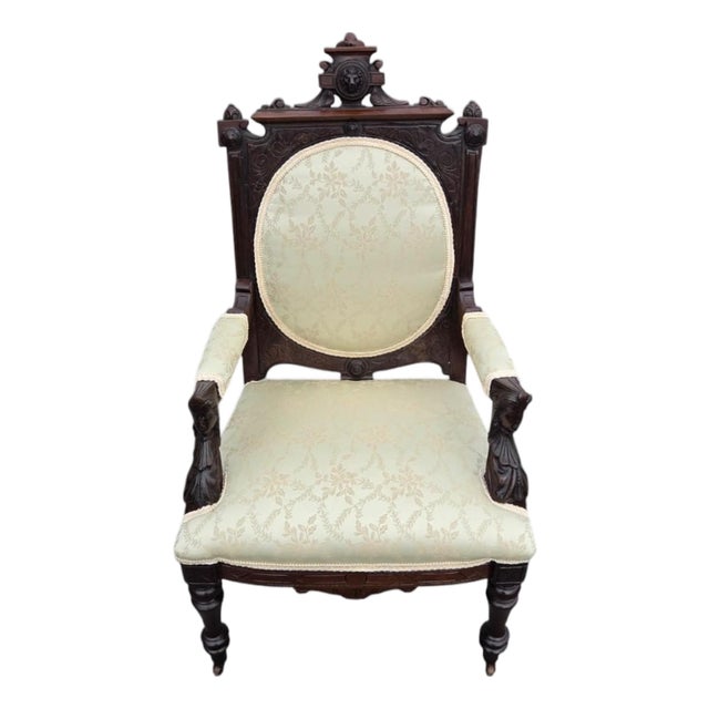 19th Century American Victorian Walnut Bedroom Chair Attributed to John Jeliff For Sale