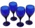 Stunning set of 4 midcentury cobalt blue wine glasses with sleek smooth design and ornate base. This beautiful set ships...