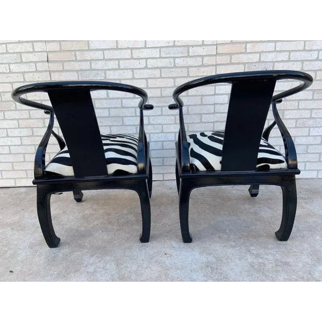 Mid 20th Century Hollywood Regency James Mont Style Horseshoe Frame Chairs Newly Reupholstered in Cowhide- Pair For Sale - Image 5 of 9