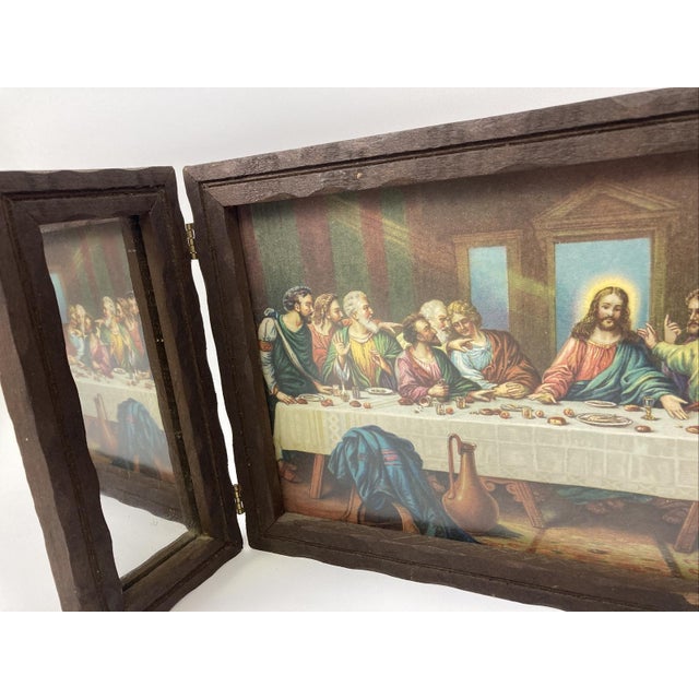 Vintage Brunozetti Last Supper Icon Art Religious Picture Trifold Wood Mirror Framed Jesus & Apostles Christian...