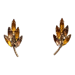 Vintage 1960s Signed Napier Faux-Topaz & Faux-Citrine Leaf Clip Earrings - 2 Pieces