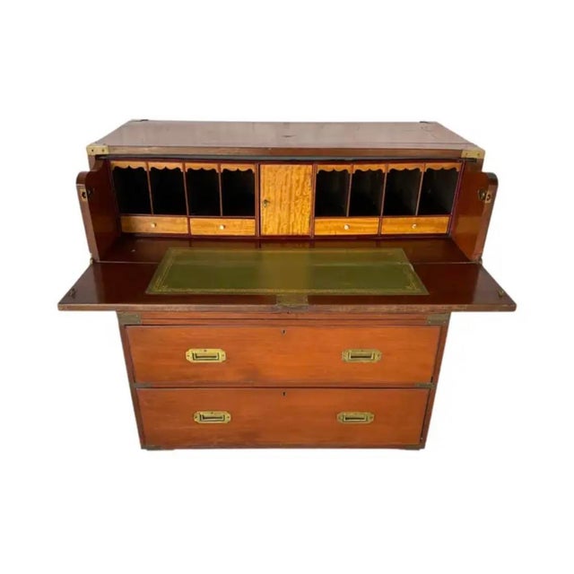 Wood English Mahogany Campaign Chest With Secretaire Desk For Sale - Image 7 of 11