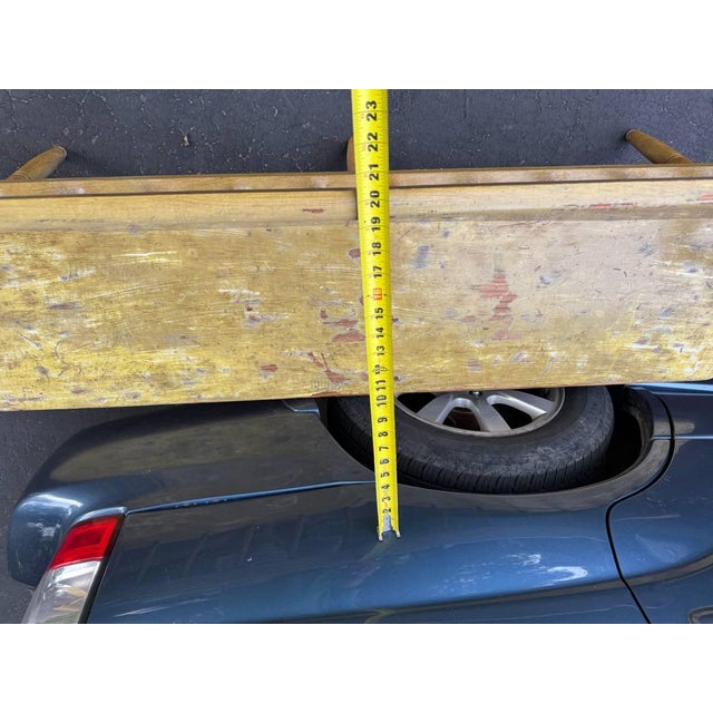 Vintage Early American Primitive Style Yellow Painted Deacon's Bench For Sale - Image 15 of 18