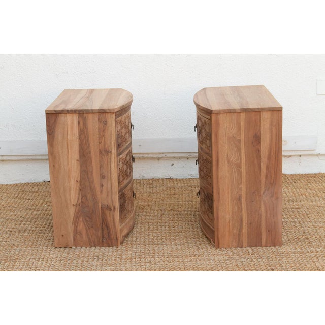 Set of 2, Reclaimed Wood Bow Front Carved Bedside Dressers For Sale - Image 9 of 11