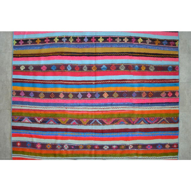 Hot Pink 1970s Turkish Kilim Hand Woven Braided Area Rug - 5′5″ × 10′9″ For Sale - Image 8 of 11