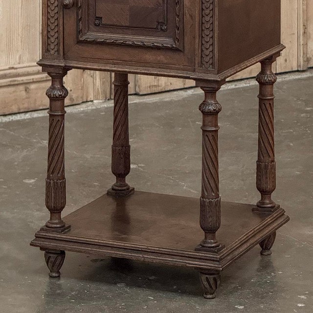 Burnt Umber 19th Century French Louis XVI Walnut Marble Top Nightstand For Sale - Image 8 of 16