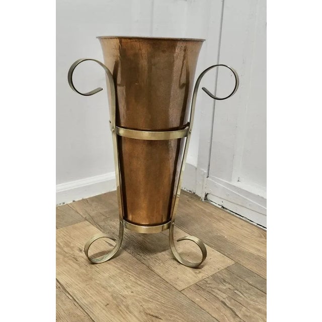 Metal Arts and Crafts Copper and Brass Umbrella Stand For Sale - Image 7 of 7
