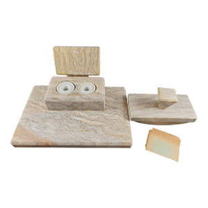 1930s Art Deco Solid Marble Double Inkwell With Ceramic Inserts Pen Rest & Blotter