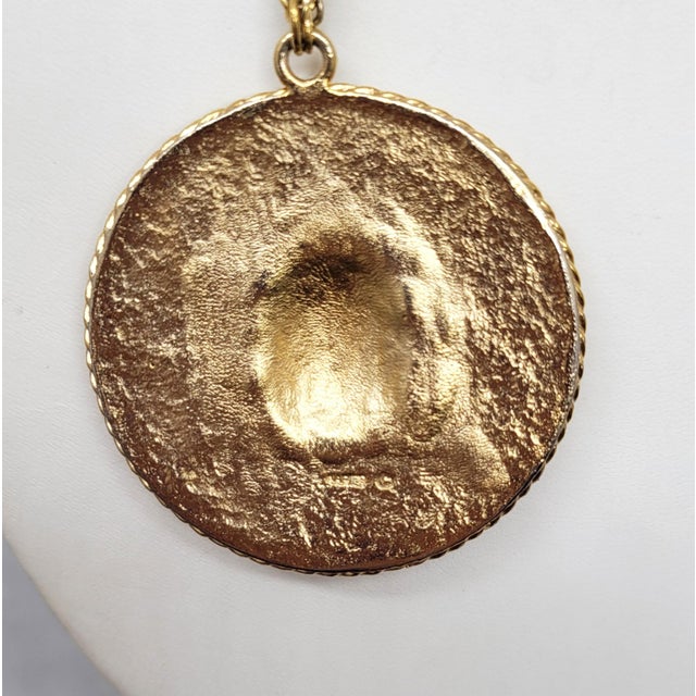 Vintage 1960s Signed Napier Baroque Style Goldtone Round Pendant Necklace For Sale - Image 9 of 9