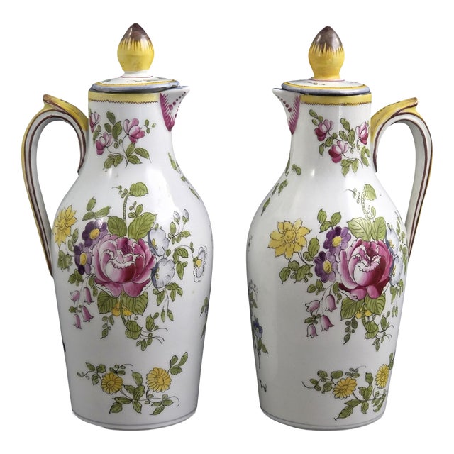 Faience Covered Cruets from Veuve Perrin Marseille, 1770s, Set of 2 For Sale