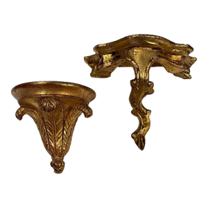Set of 2 Mid-Century Italian Gilt Wall Shelves or Decorative Brackets