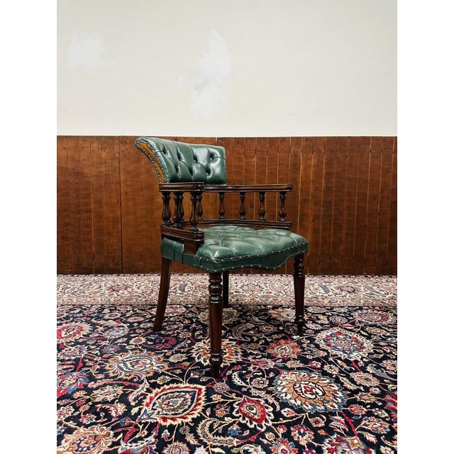 Brown English Chesterfield Captain's Chair For Sale - Image 8 of 8
