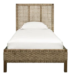 Matthew Izzo Home Karina Twin Bed Frame - Seagrass Winged Headboard and Footboard With Rails