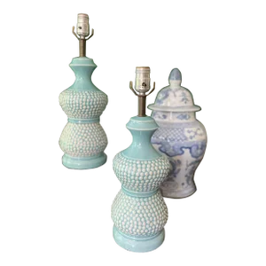 Mid Century Modern Baby Blue Textured Lamps - a Pair