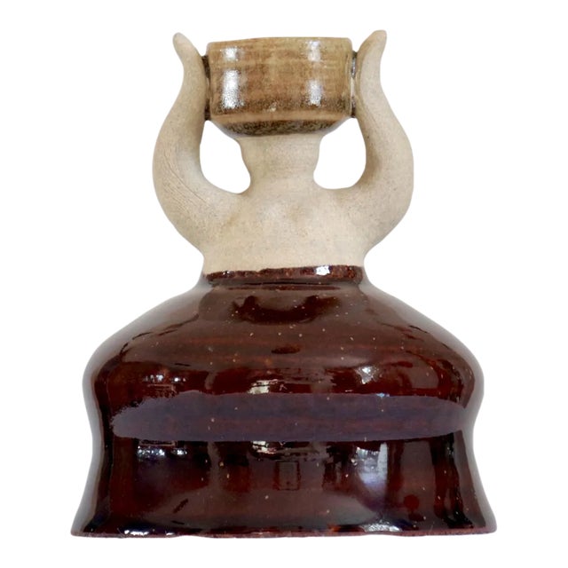 2020s Figurative Woman Ceramic Candlestick Holder Umber For Sale
