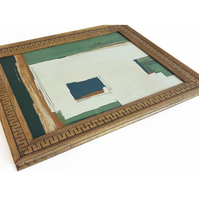 Green “Serenity Pines" Green Abstract Art in Vintage Frame, Transitional Living Room Art by JTS For Sale - Image 8 of 11