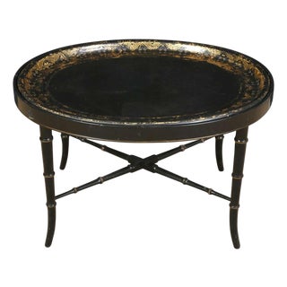 English Papier Mache Table on Faux Bamboo Stand For Sale