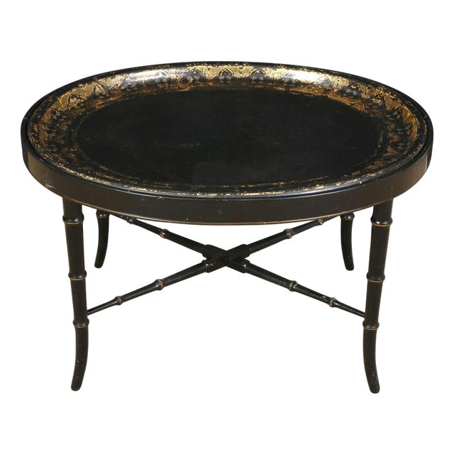English Papier Mache Table on Faux Bamboo Stand For Sale