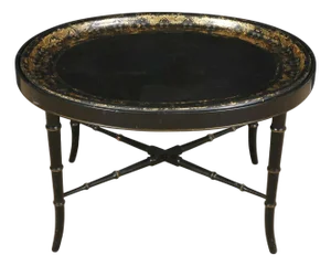 English Papier Mache Table on Faux Bamboo Stand