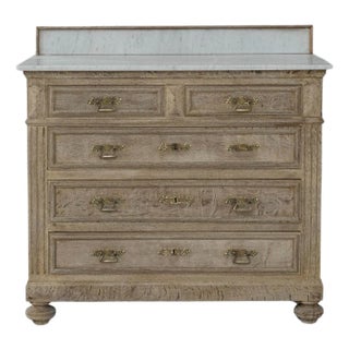 1900s French Louis XVI Oak Chest of Drawers With Marble Top For Sale