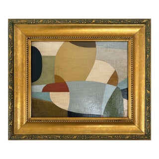 Contemporary Abstract Color-Block Oil Painting in Vintage Frame For Sale