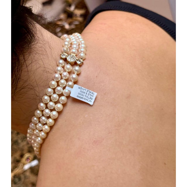 18Ct Green Tourmaline & 2.5Ct Diamond Necklace 14 KY Gold & Triple Pearl Layers For Sale - Image 11 of 18