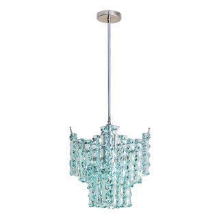 Italian Glass + Chrome Pendant, 1970s For Sale