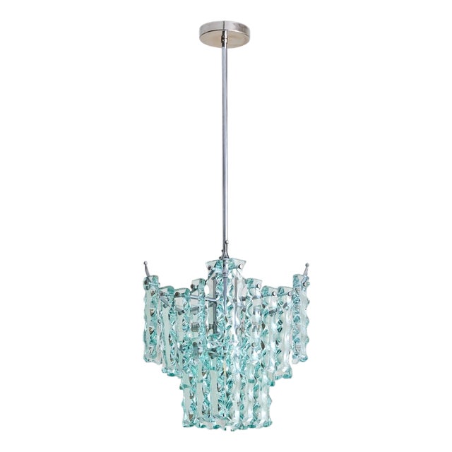 Italian Glass + Chrome Pendant, 1970s For Sale