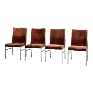 Vintage 1980s Postmodern Upholstered Dining Chairs With Chrome Base - Set of 4