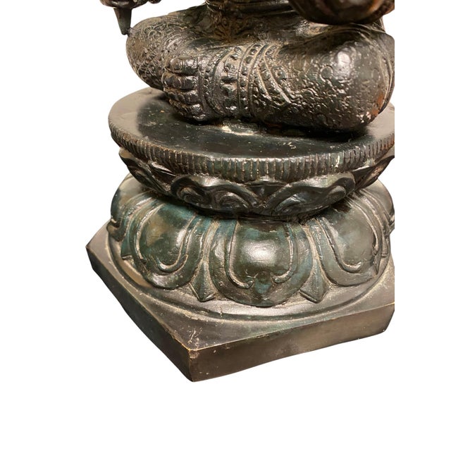 Metal Antique Bronze Ganesha Statue Khmer Style Hindu 4-Arm Elephant God Sculpture For Sale - Image 7 of 18