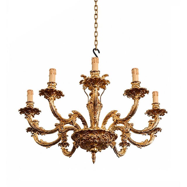 Rococo-Style Gilded Bronze 6-Light Chandelier, 1980s For Sale - Image 6 of 6