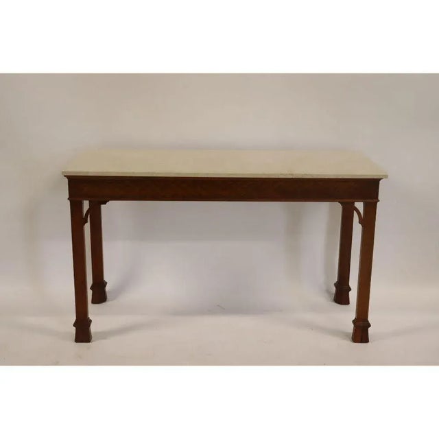 Store Item: Baker Williamsburg Mahogany Chinese Chippendale Console Table Sofa Table Italian Marble Table Top Description:...