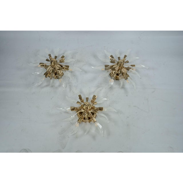 Gold Brass and Crystal Ceiling Lamps, Italy, 1970s, Set of 3 For Sale - Image 8 of 18