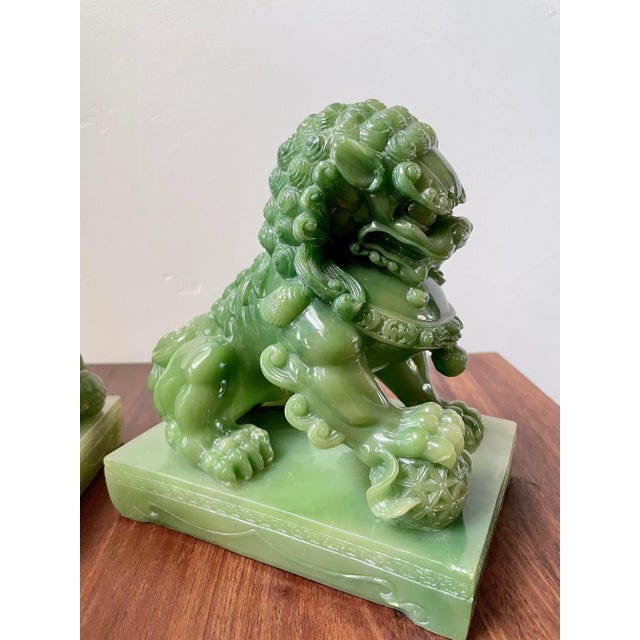 1950s Acrylic Jade Shishi Guardian Lions- a Pair For Sale - Image 11 of 13